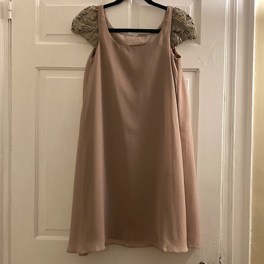 Brown Chiffon Mini Lolita Dress with Detachable Puff Sleeves